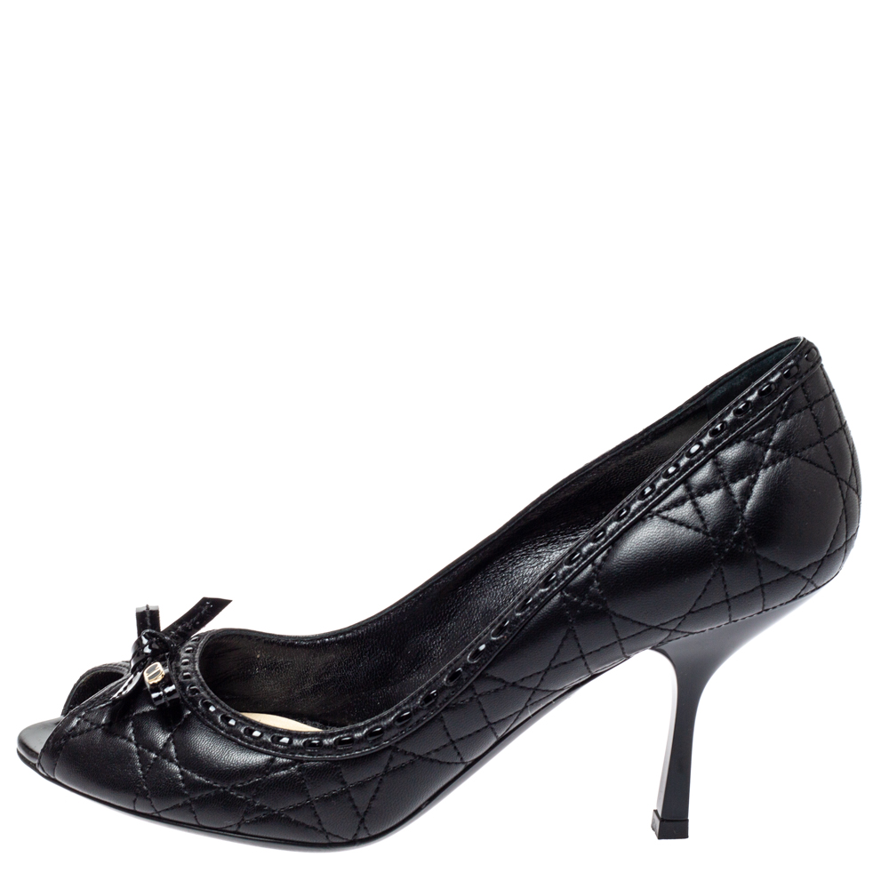 

Dior Black Cannage Leather Bow Peep Toe Pumps Size