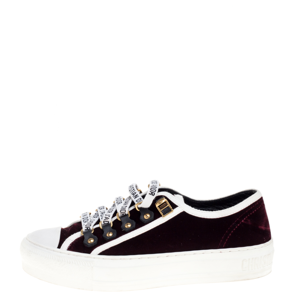 

Dior Burgundy/White Velvet and Fabric Walk'n'Dior Low Top Sneakers Size