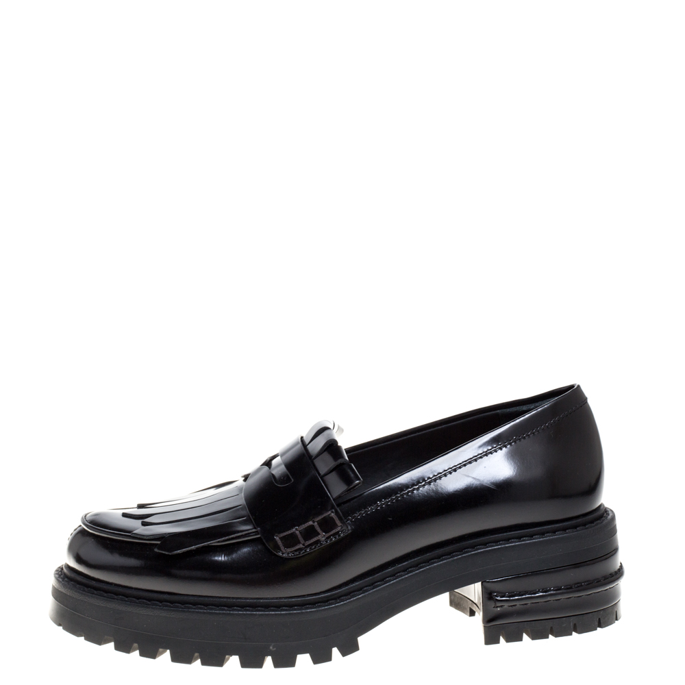 

Dior Black Patent Leather Fringe Penny Loafers Size
