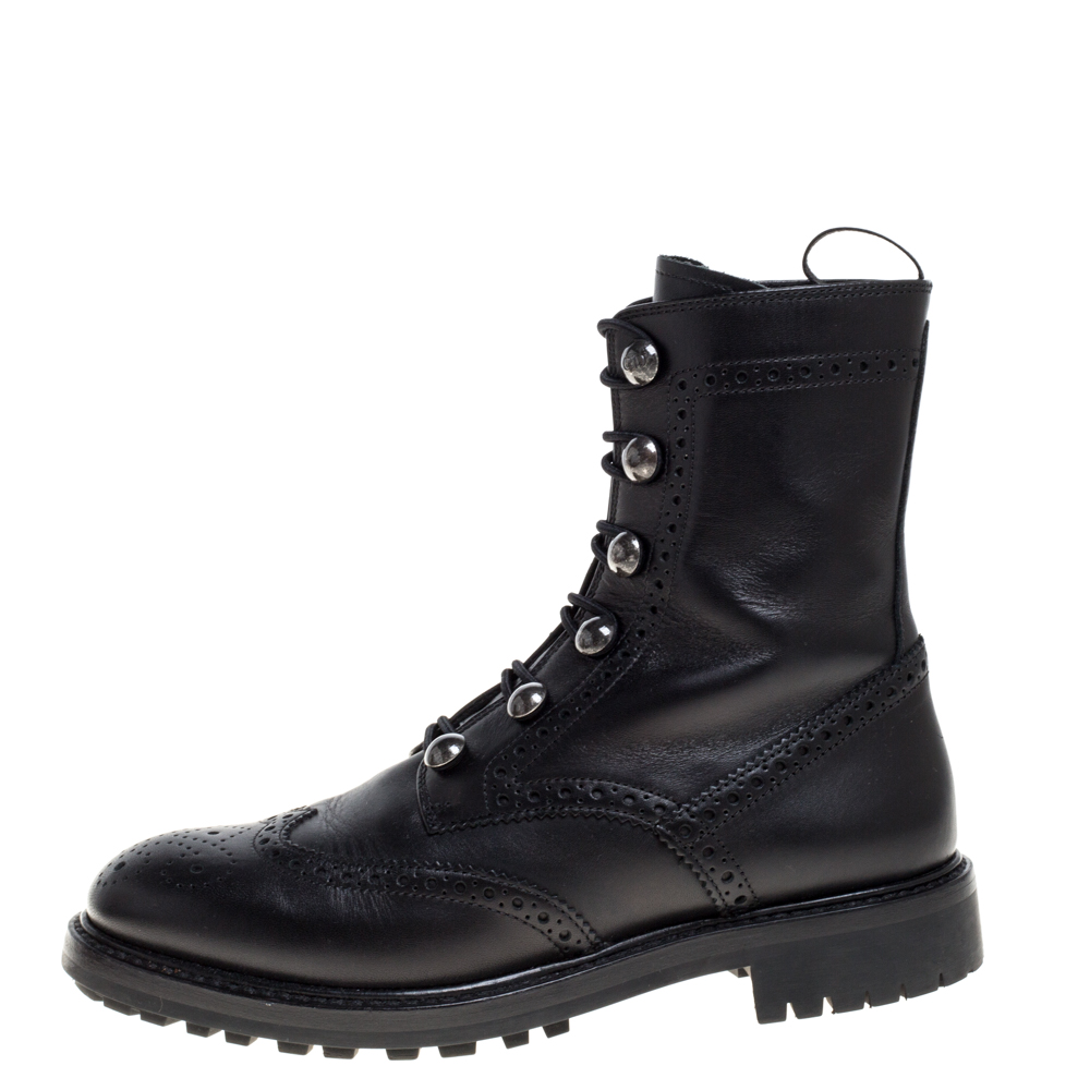 

Dior Black Brogue Leather Diorunit Combat Mid Length Boots Size