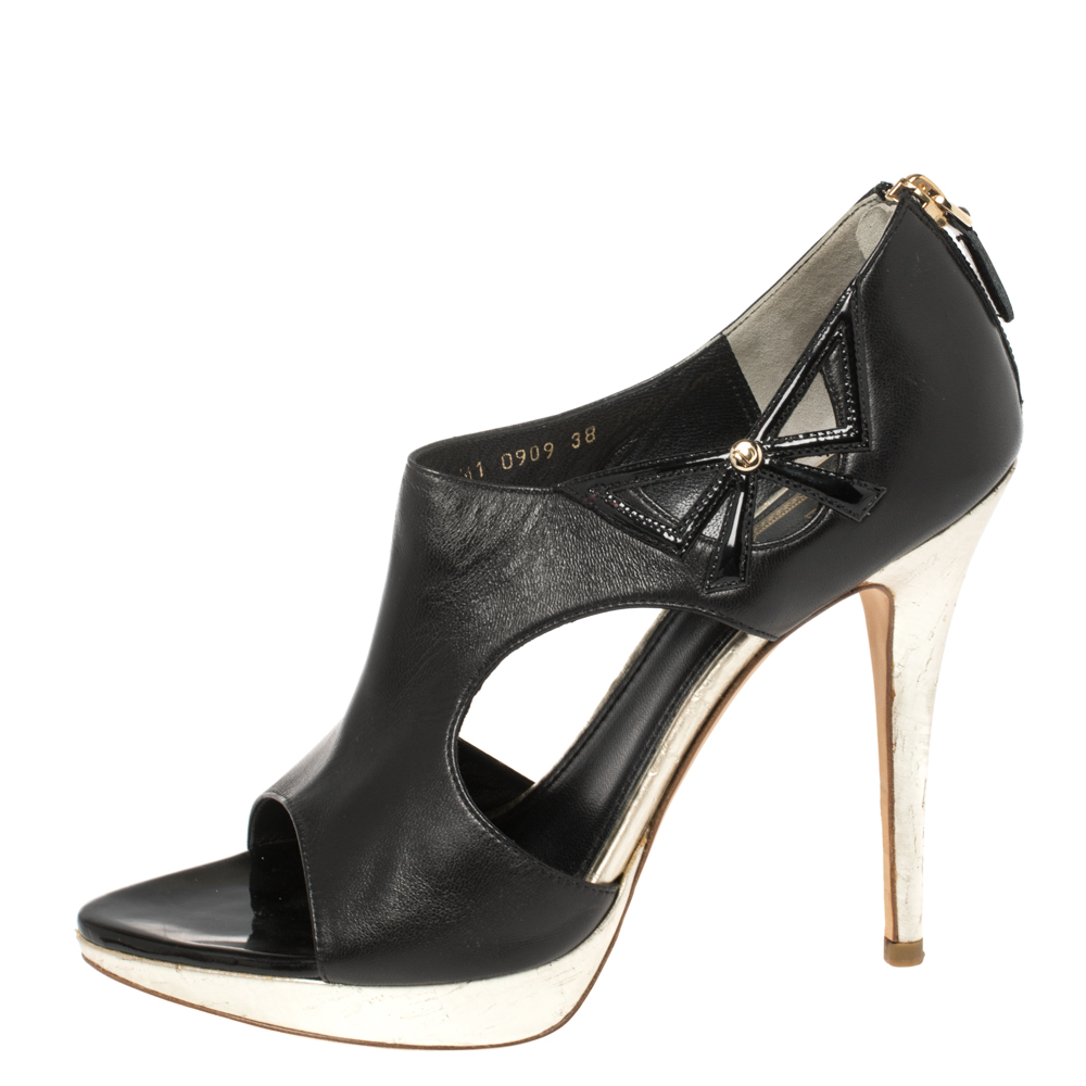 

Dior Black Patent and Leather Bow Cut Out Platform Sandals Size