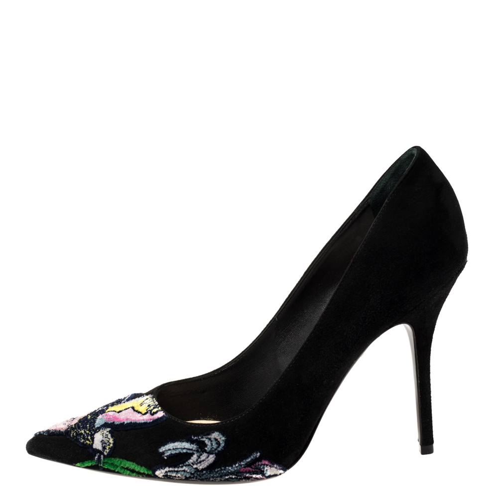 

Dior Black Suede Embroidered Pointed Toe Pumps Size