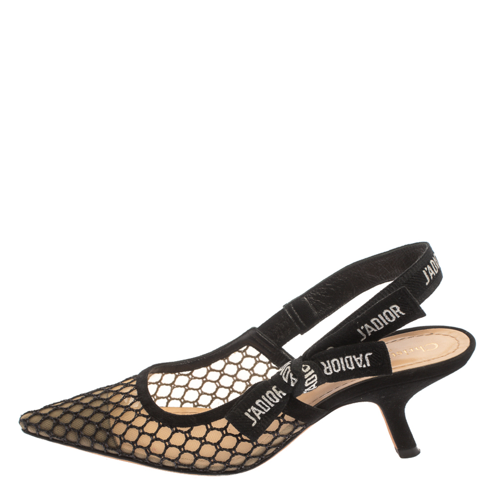 

Dior Black Mesh J'Adior Slingback Sandals Size