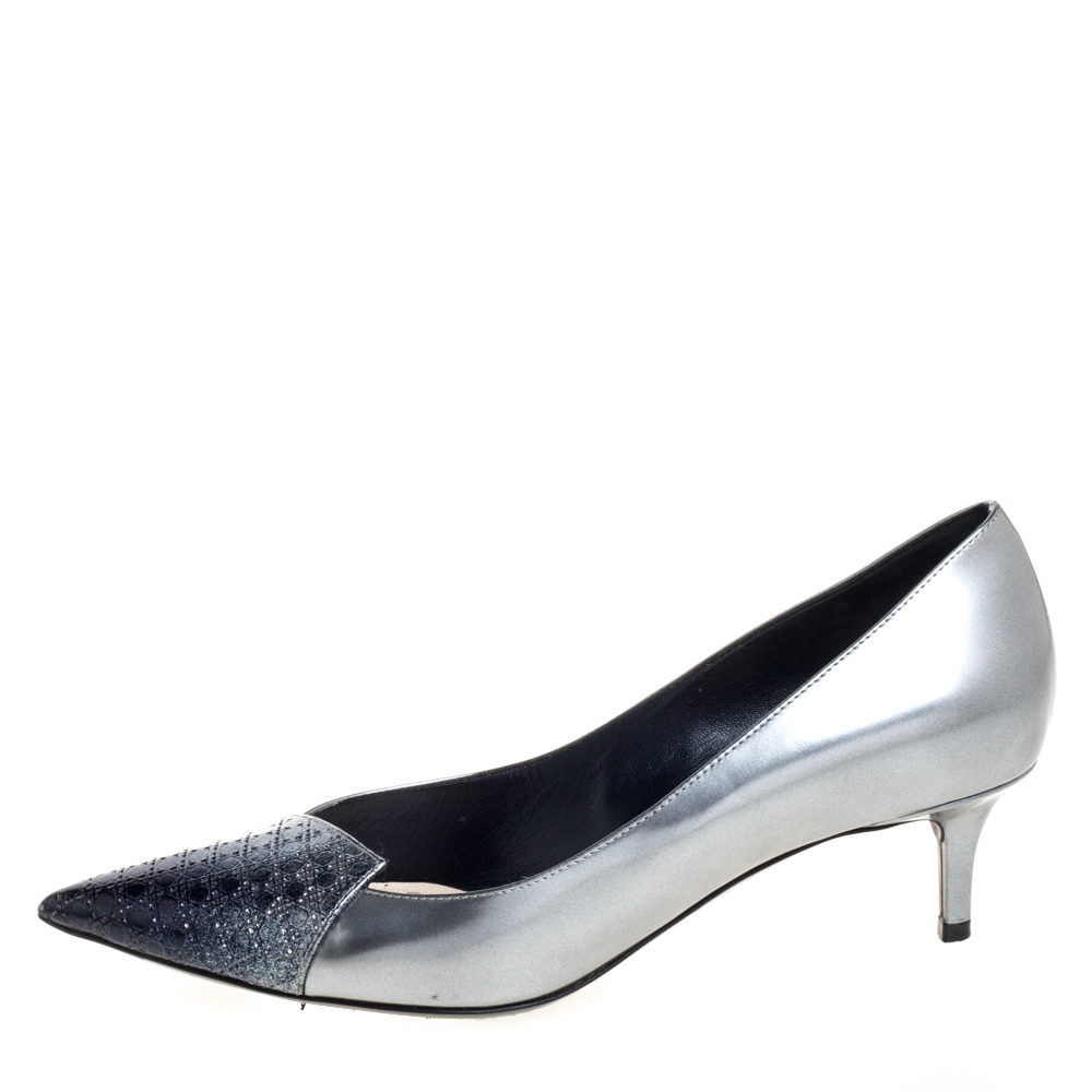 

Dior Silver Patent Leather Cannage Ombre Cap Pointed Pumps Size