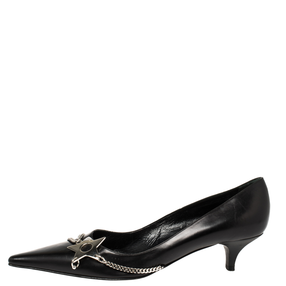 

Dior Black Leather Star Chain Pointed Toe Pumps Size