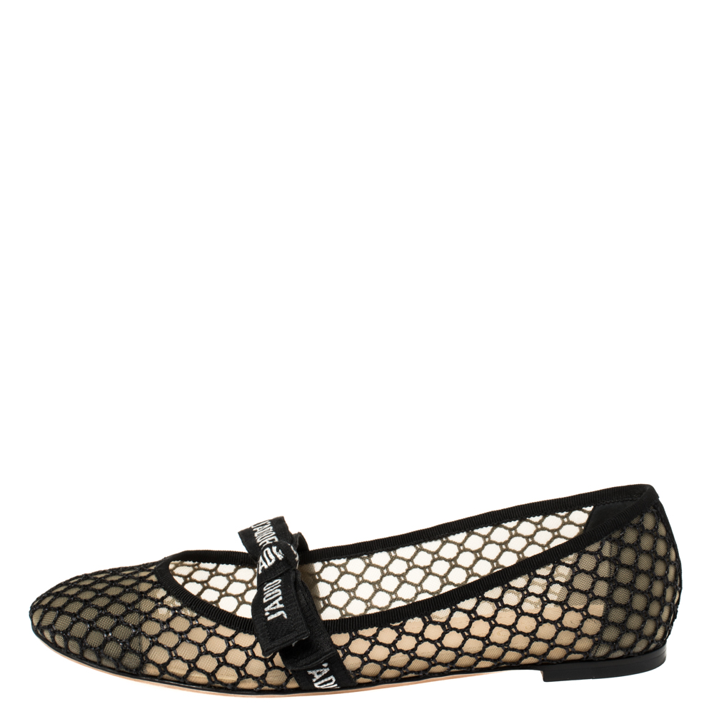 

Dior Black Mesh Miss J'Adior Round Toe Flats Size