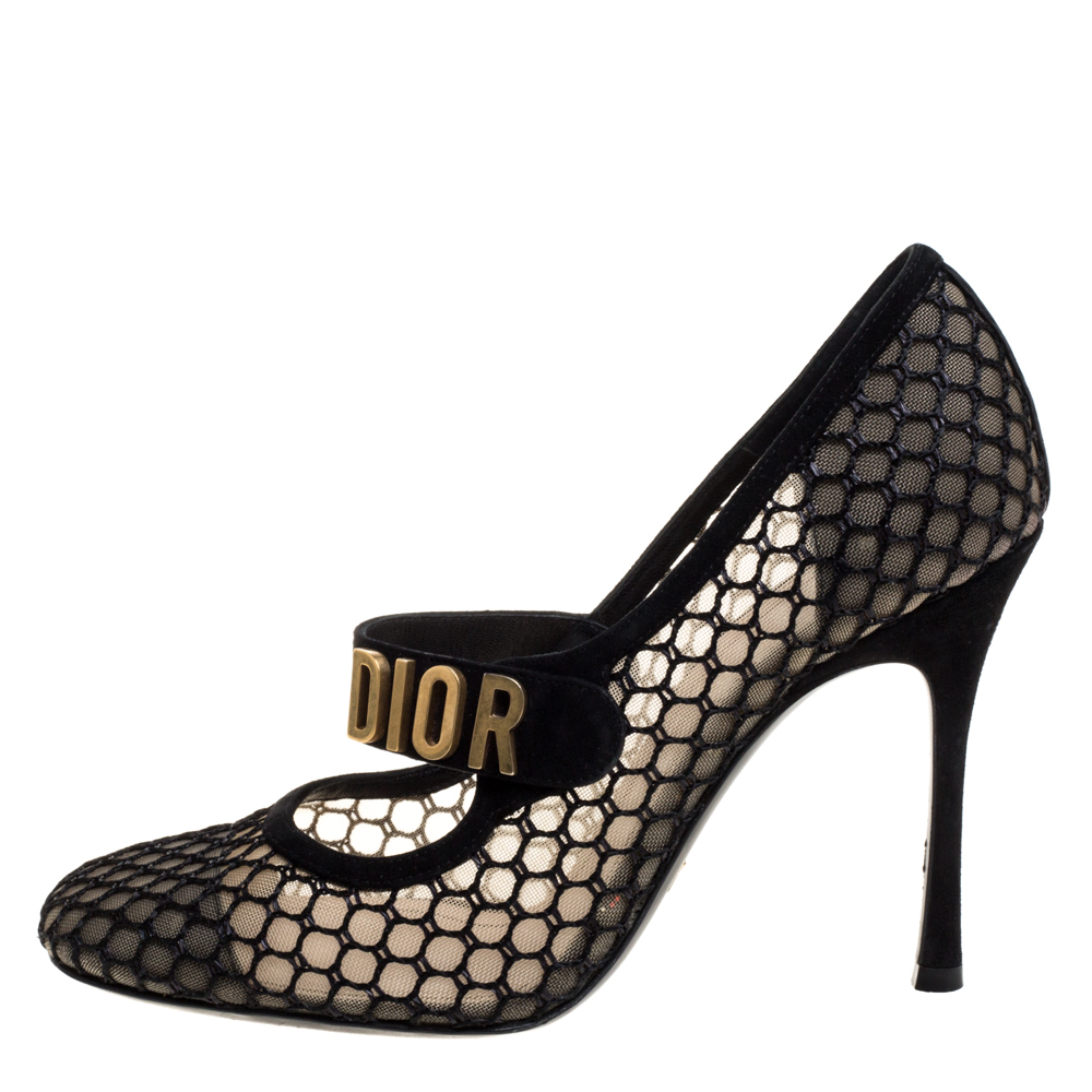 

Dior Black Mesh And Suede Mary Jane Pumps Size