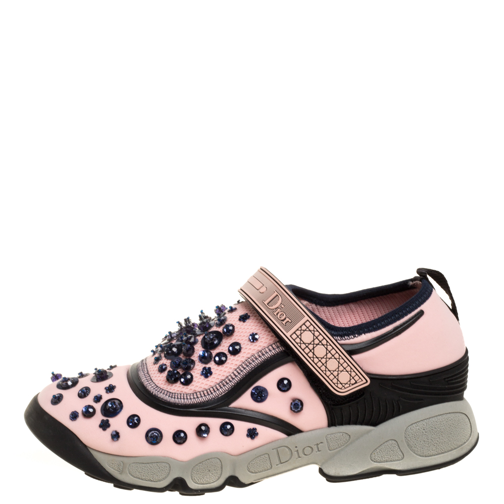

Dior Pink Stretch Fabric Fusion Embellished Low Top Sneakers Size