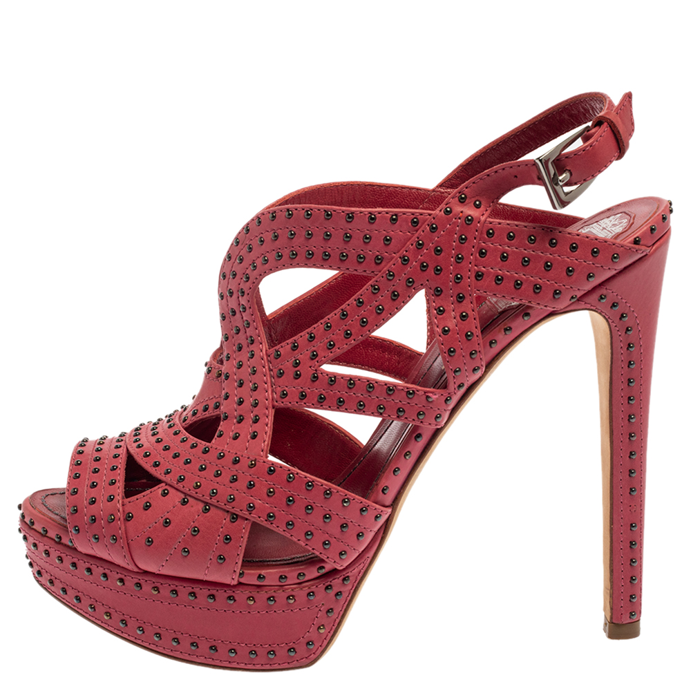 

Dior Pink Leather Embellishment Platform Sandals Size