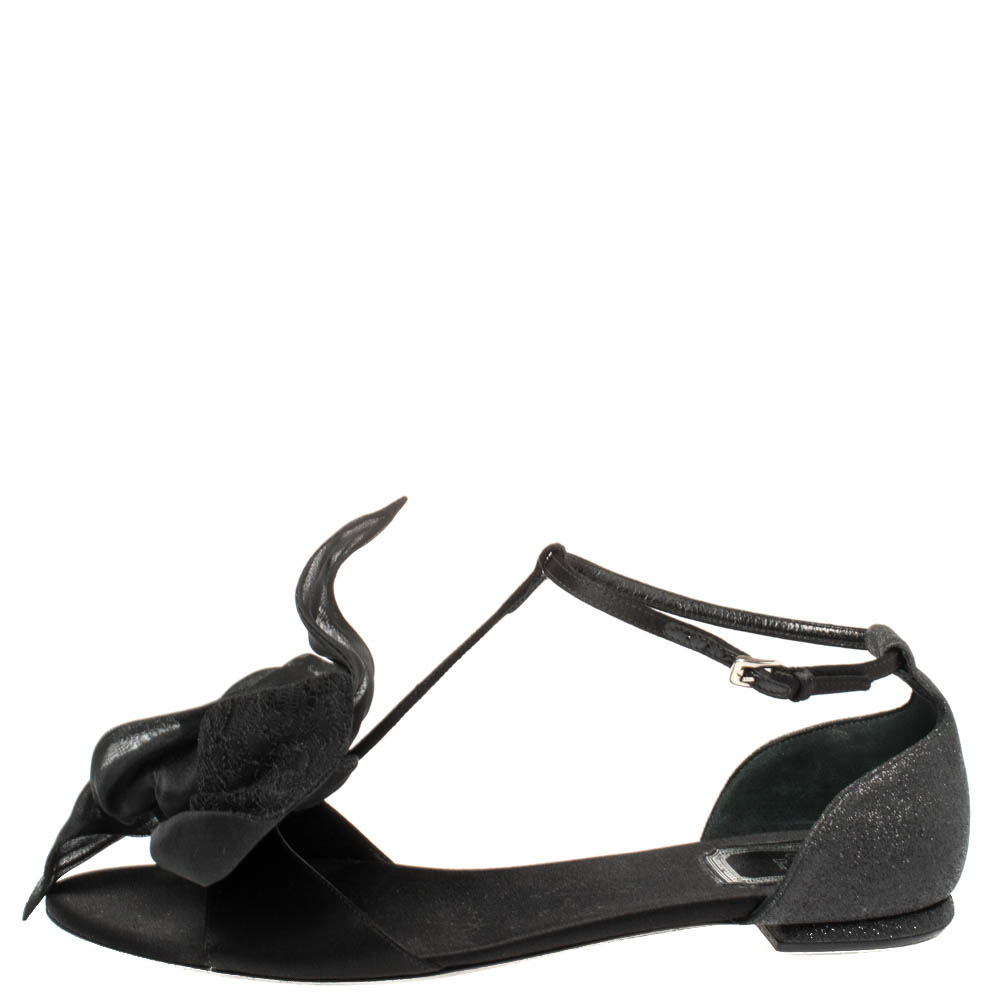 

Dior Black Satin T Strap Thong Flat Sandals Size