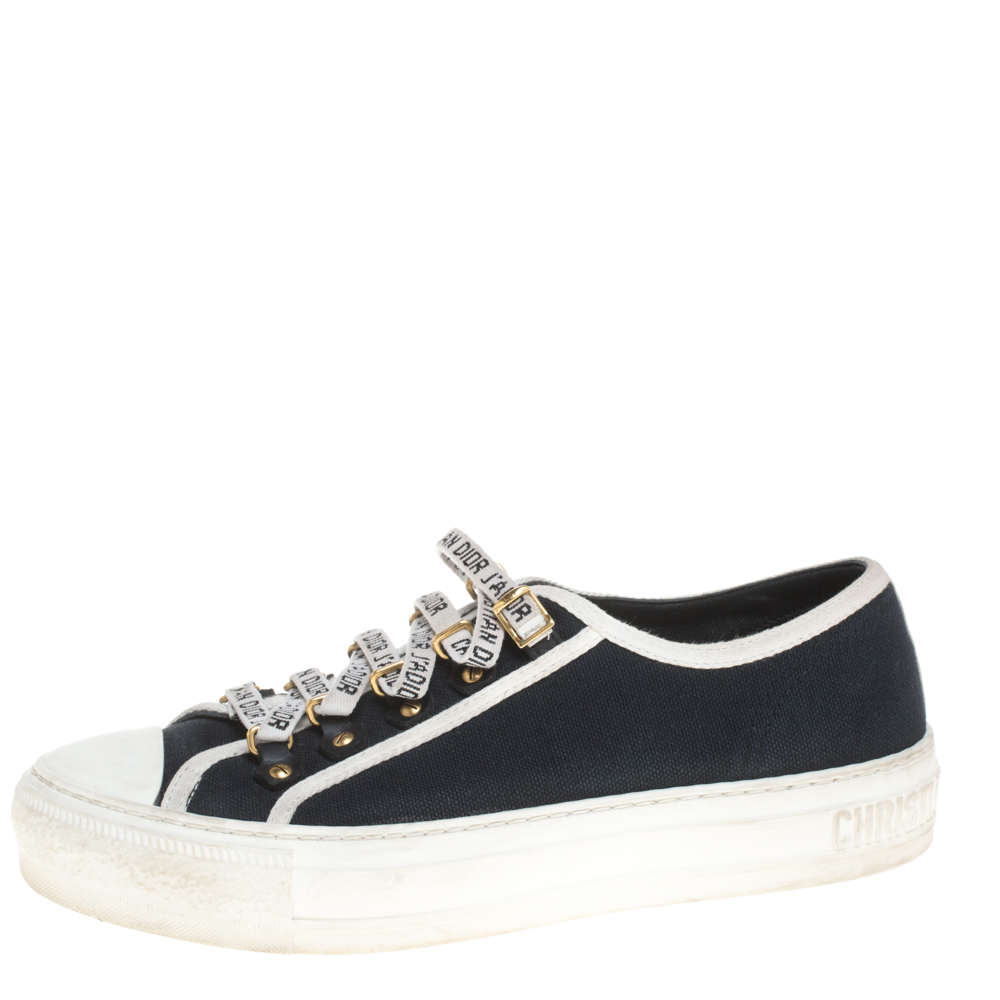 

Dior Blue Canvas And White Cotton Trim Walk'N'Dior Low Top Sneakers Size