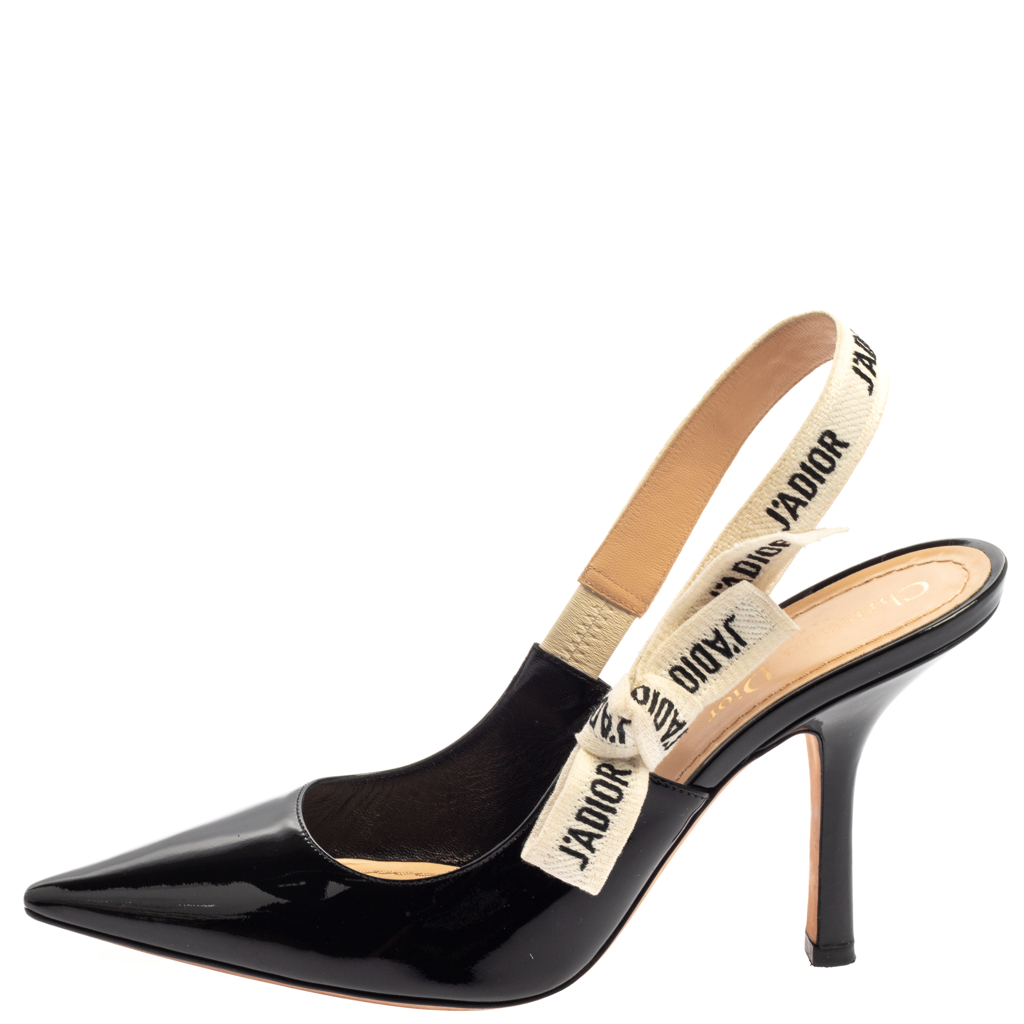 

Dior Black Patent Leather J'adior Slingback Sandal Size