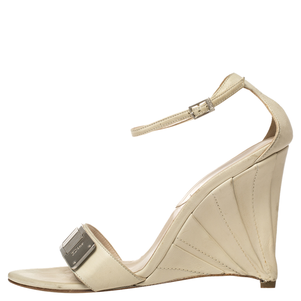 

Dior White Leather Wedge Ankle Strap Sandals Size, Cream