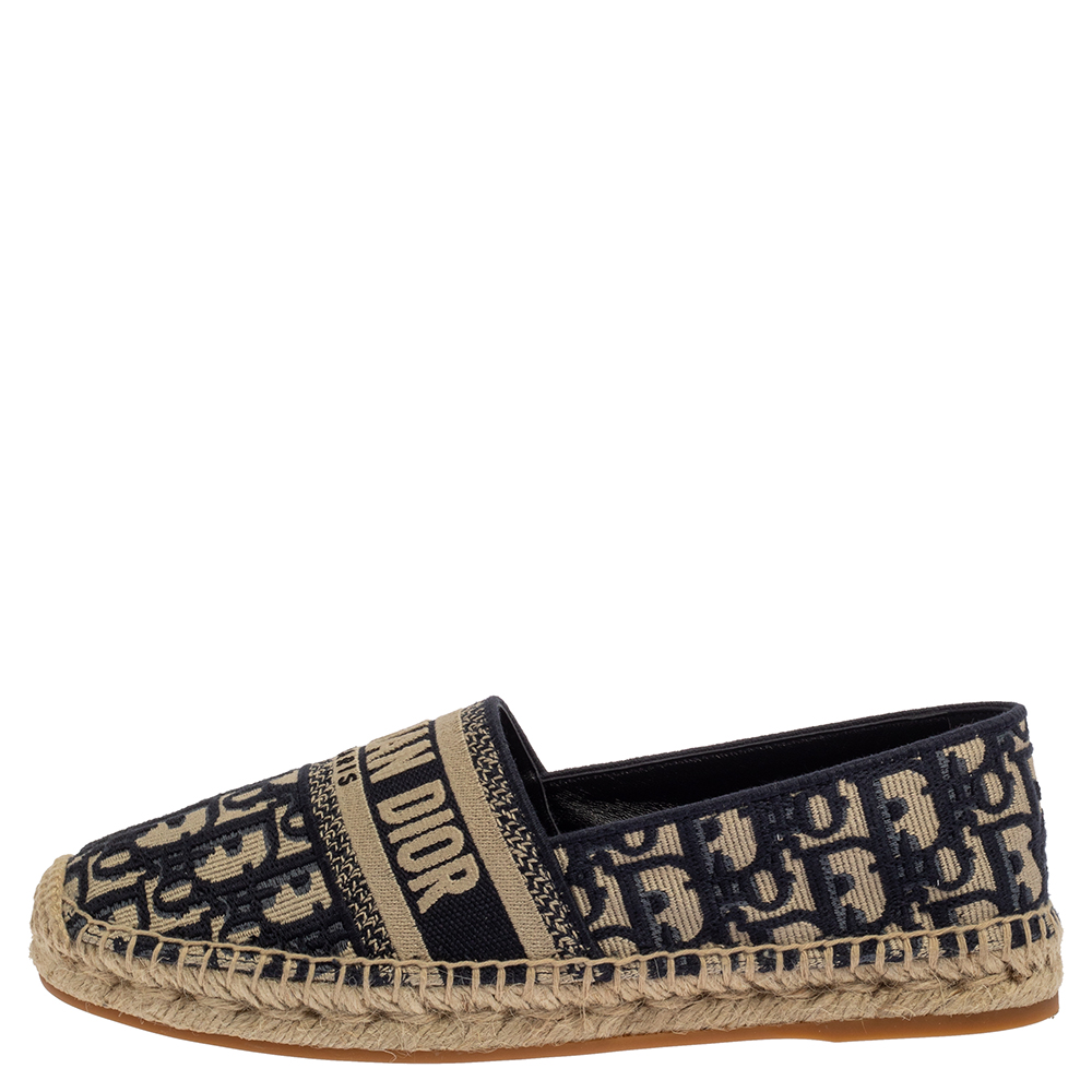 

Dior Blue/Beige Cotton Fabric Granville Espadrille Flats Size