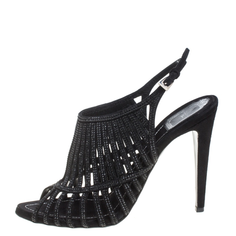 

Dior Black Suede Crystal Embellished Cage Sandals Size