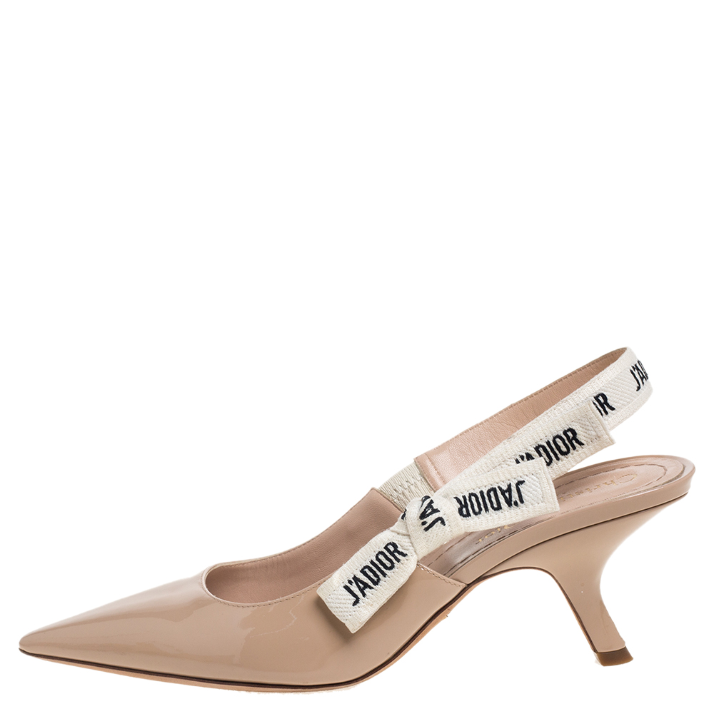 

Dior Beige Patent Leather J'adior Slingback Sandals Size
