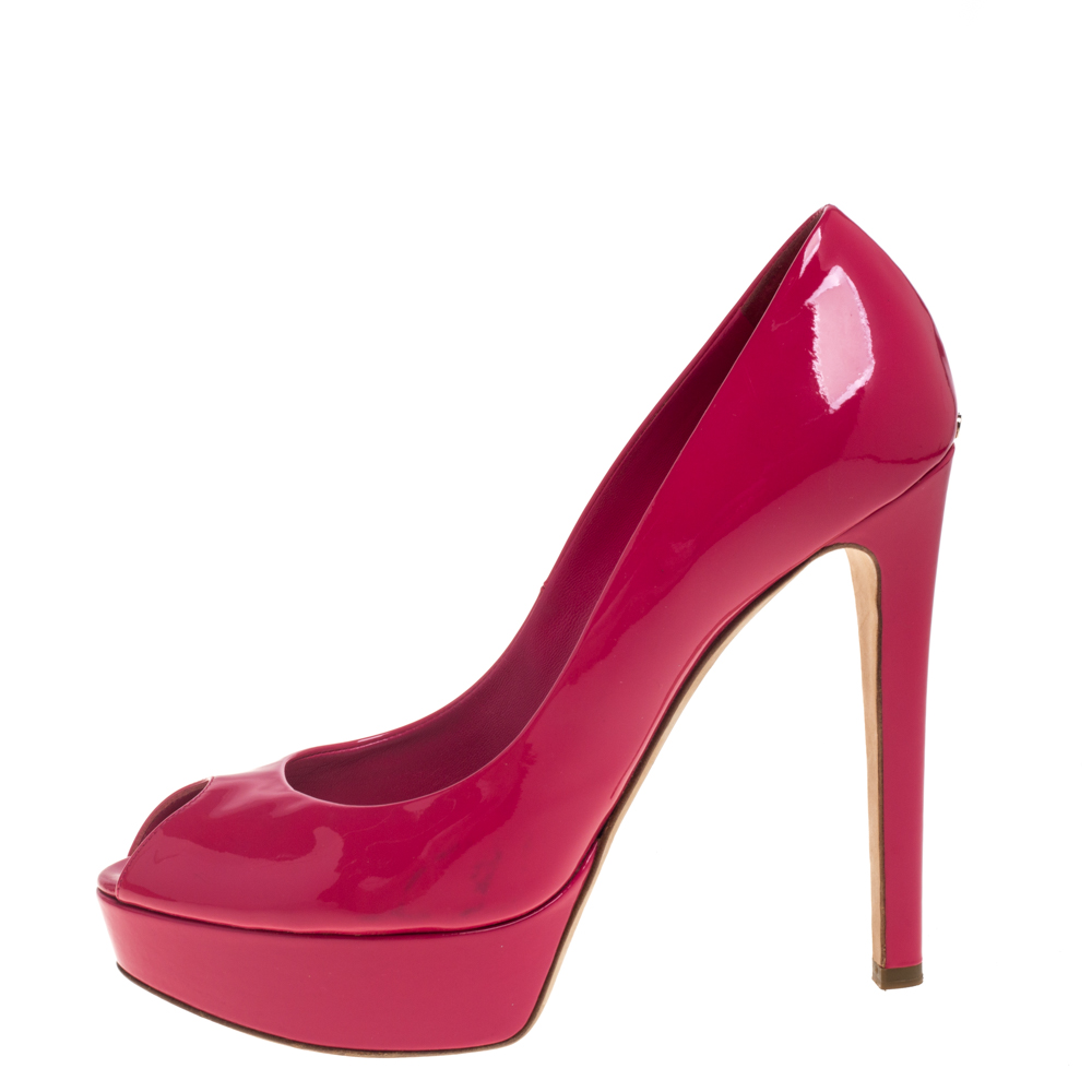 

Dior Pink Patent Leather Miss Dior Peep Toe Platform Pumps Size
