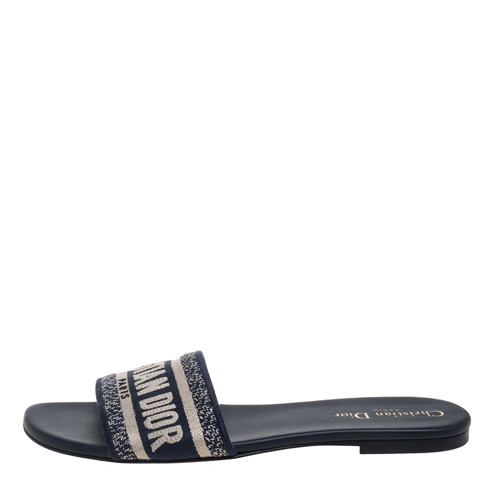 

Dior Blue Canvas Dway Slide Sandals Size