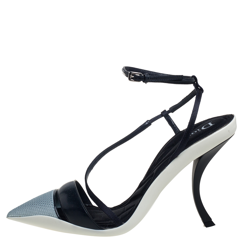 

Dior Grey//Black Leather And Fabric Def Cruise Pointed Toe Pumps Size