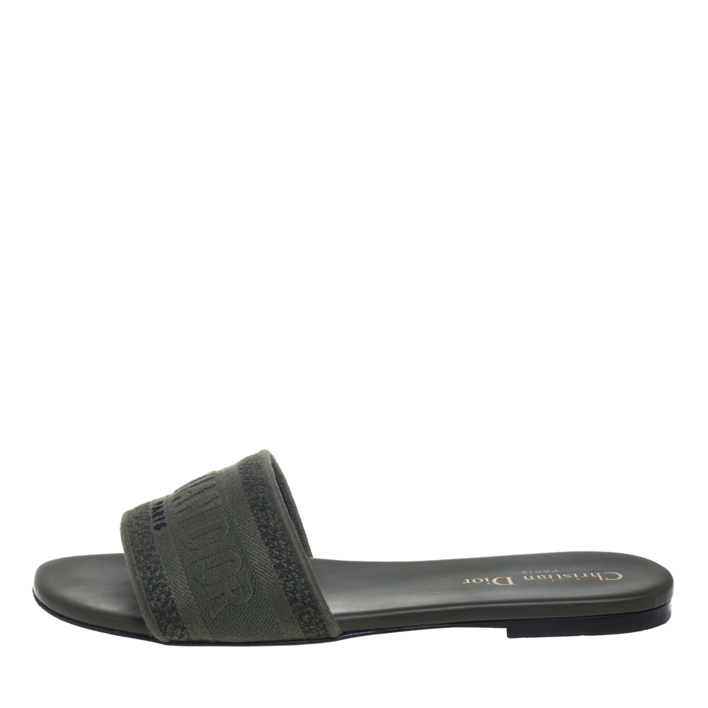 

Dior Khaki Canvas Dway Slide Sandals Size, Green