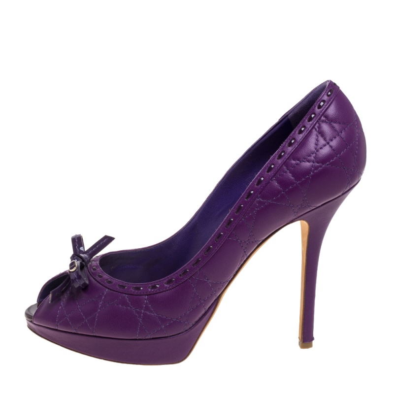 

Dior Purple Leather Cannage Bow Peep Toe Pumps Size