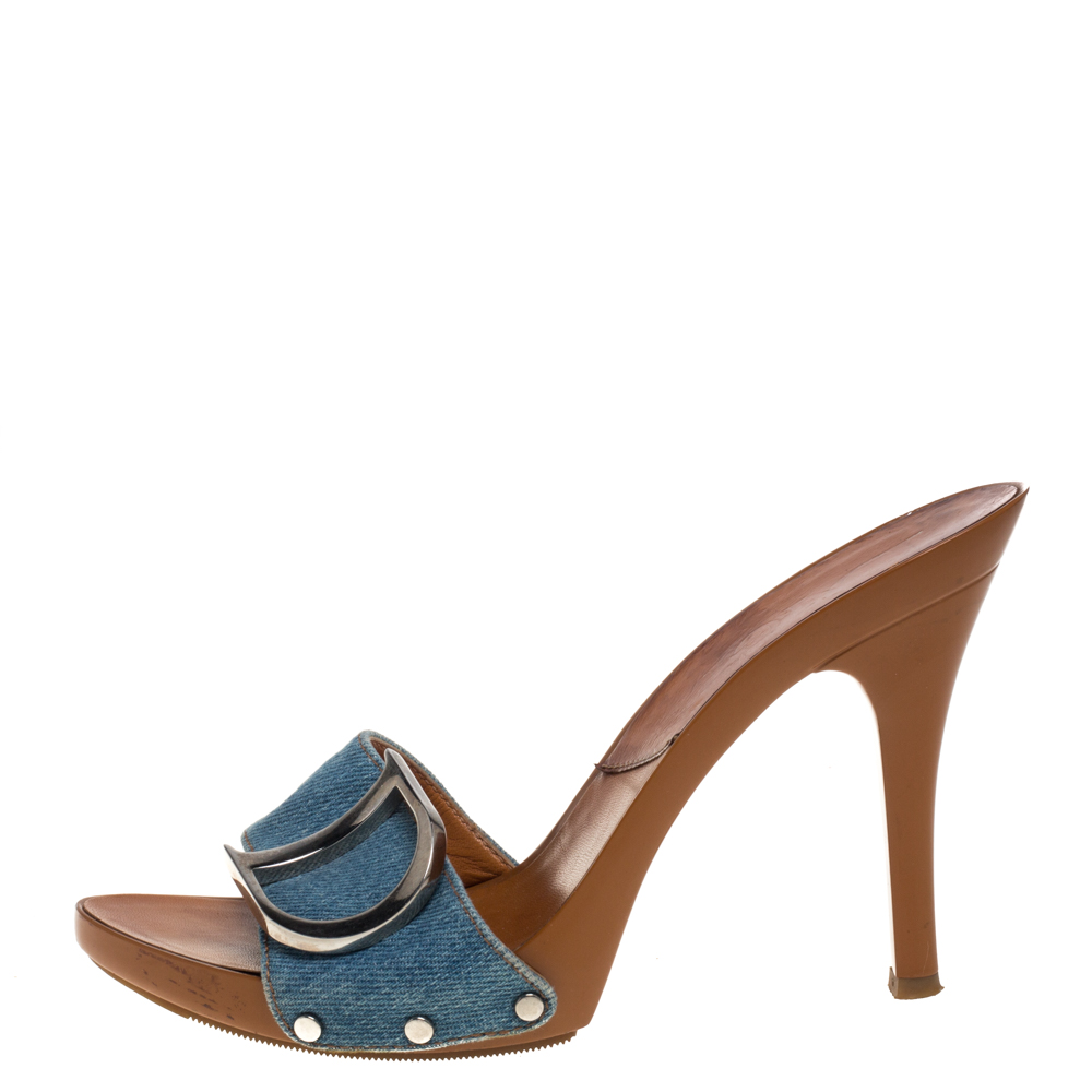 

Dior Blue Embroidered Denim Fabric Clog Sandals Size