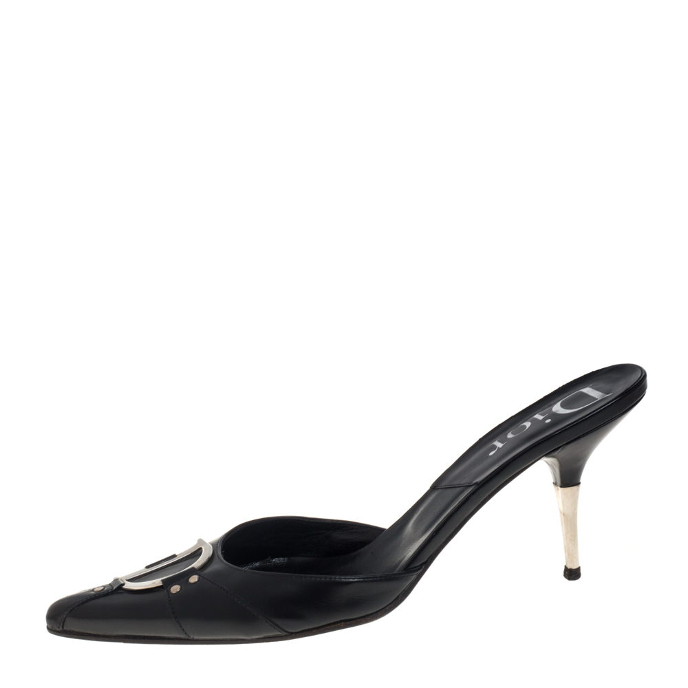 

Dior Black Leather Logo Mule Sandals Size