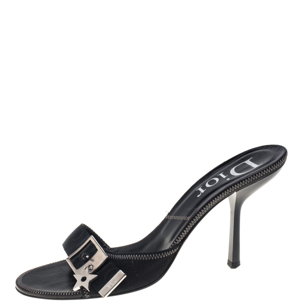 

Dior Black Canvas Buckle Mule Sandals Size