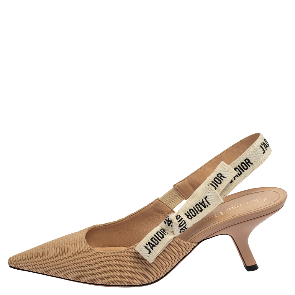 

Dior Beige Technical Fabric J'Adior Pointed Toe Slingback Sandals Size
