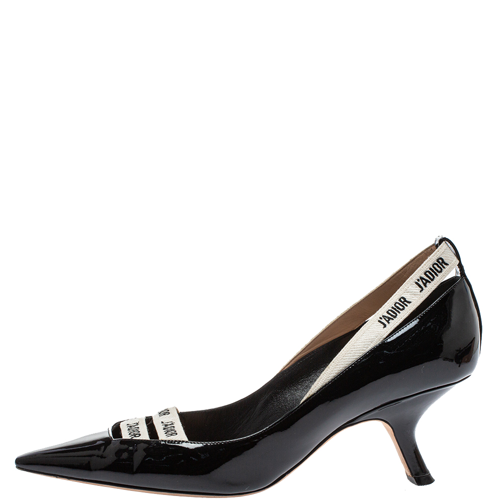 

Dior Black Patent Leather J'adior Ribbon Pointed Toe Pumps Size