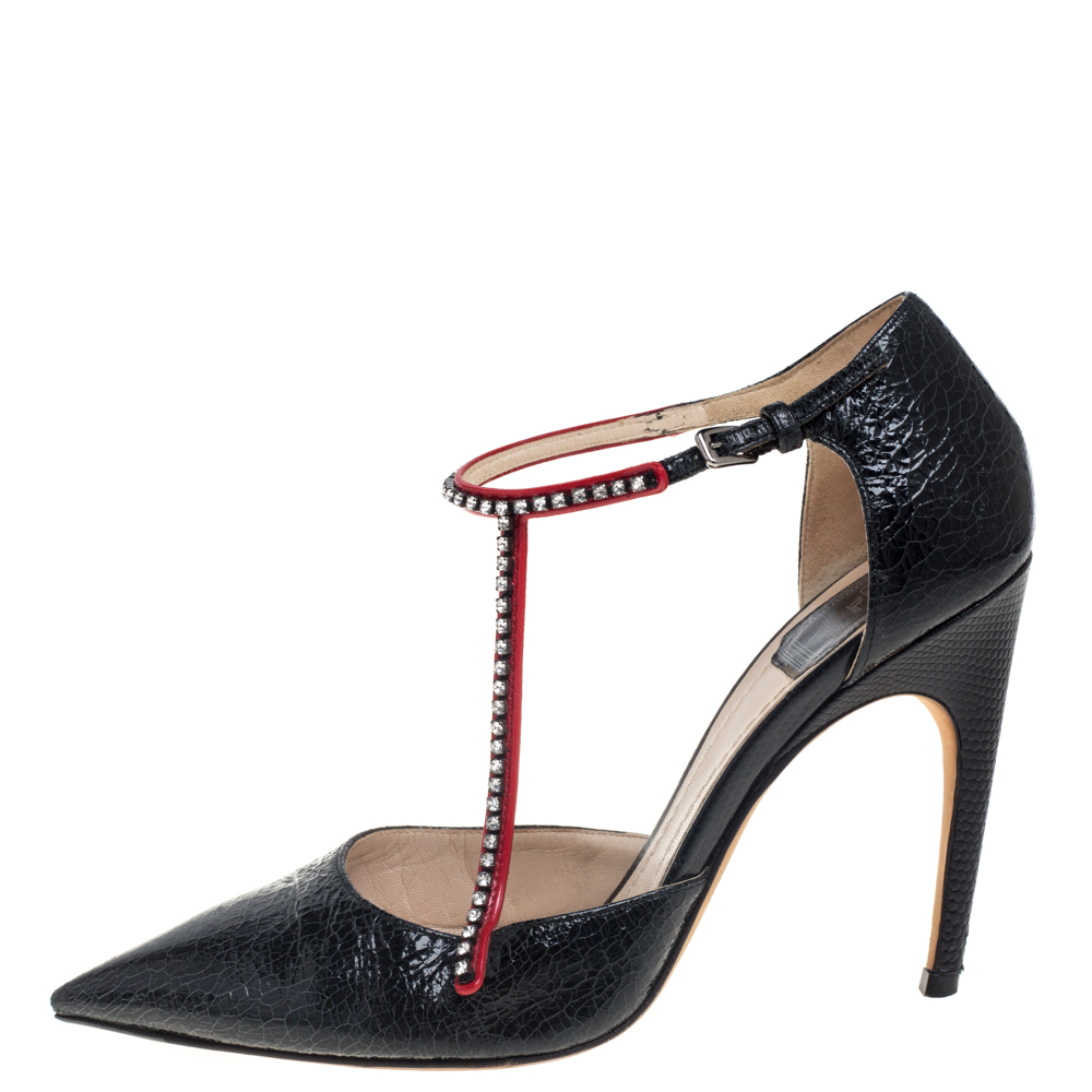 

Dior Black Leather T Strap Pointed Toe Pumps Size
