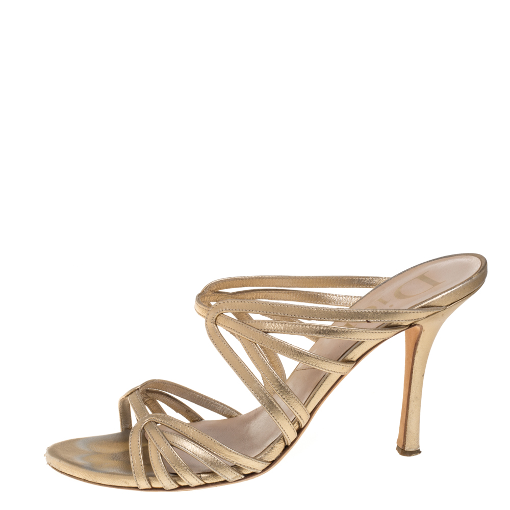 

Dior Gold Leather Strappy Sandals Size