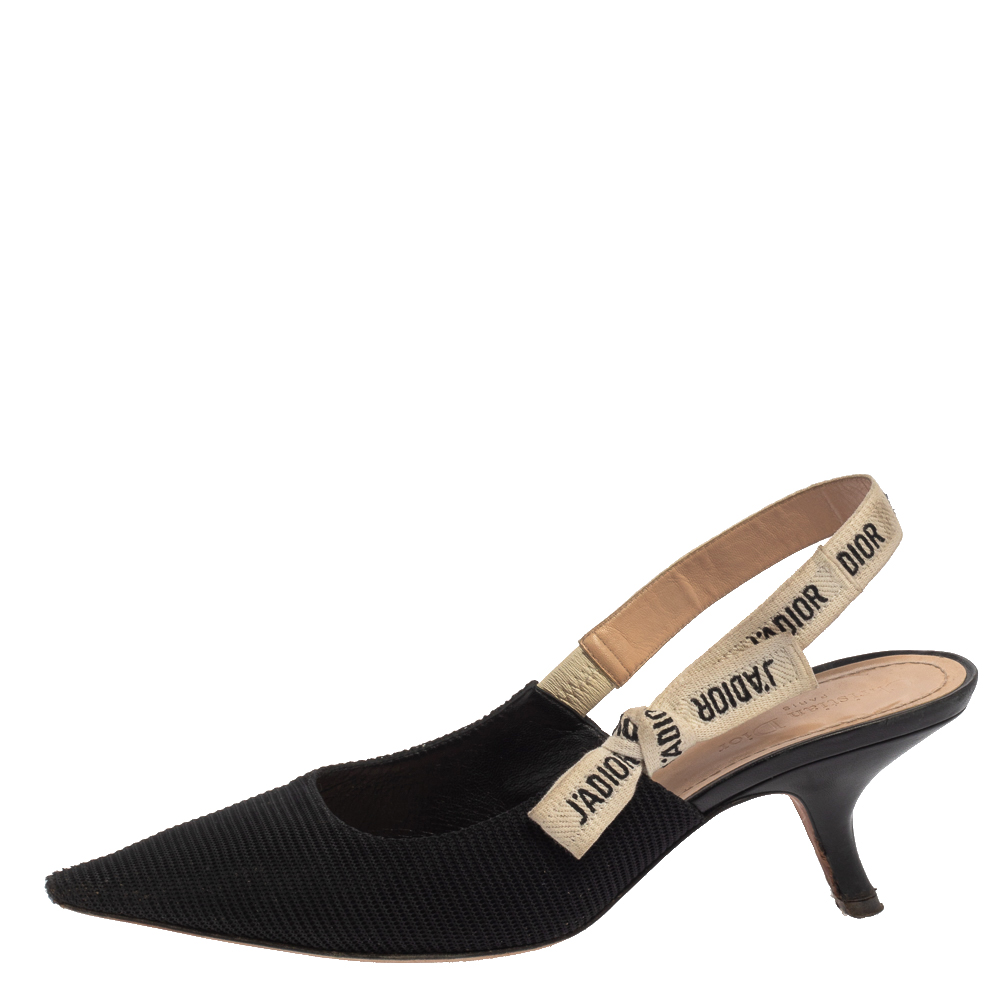 

Dior Black Leather And Canvas Slingback J'Adior Pumps Size