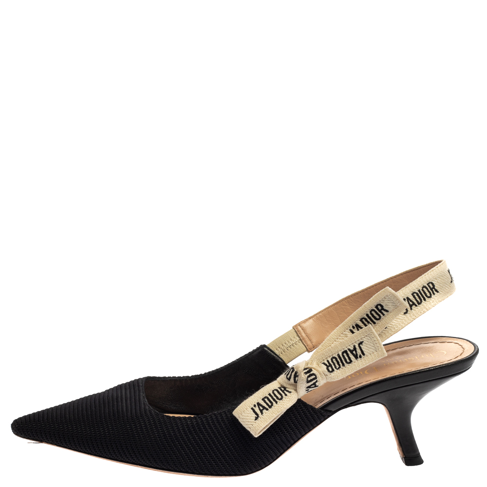 

Dior Black Knit Fabric J'Adior Slingback Pumps Size