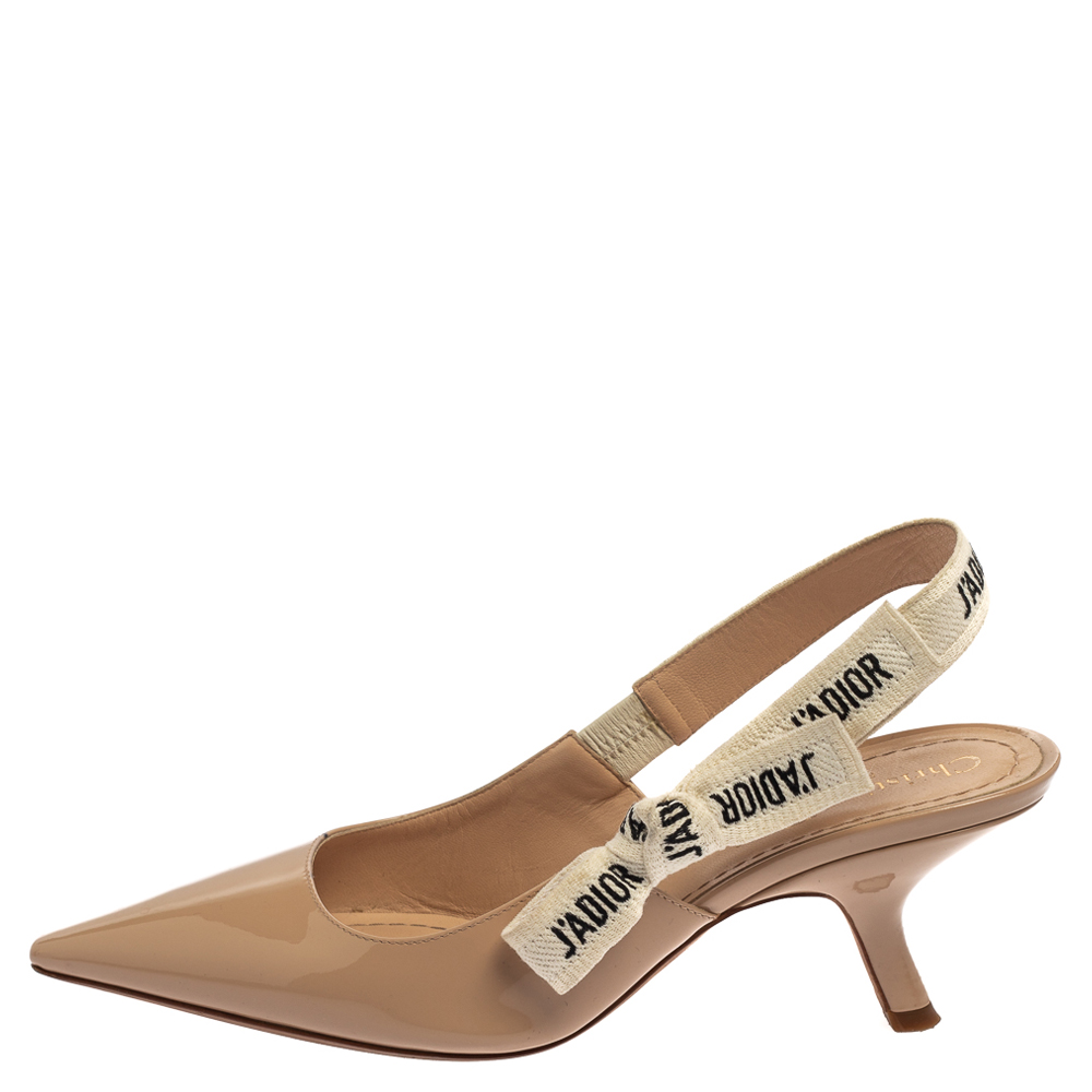 

Dior Nude Beige Patent Leather J'Adior Slingback Pumps Size