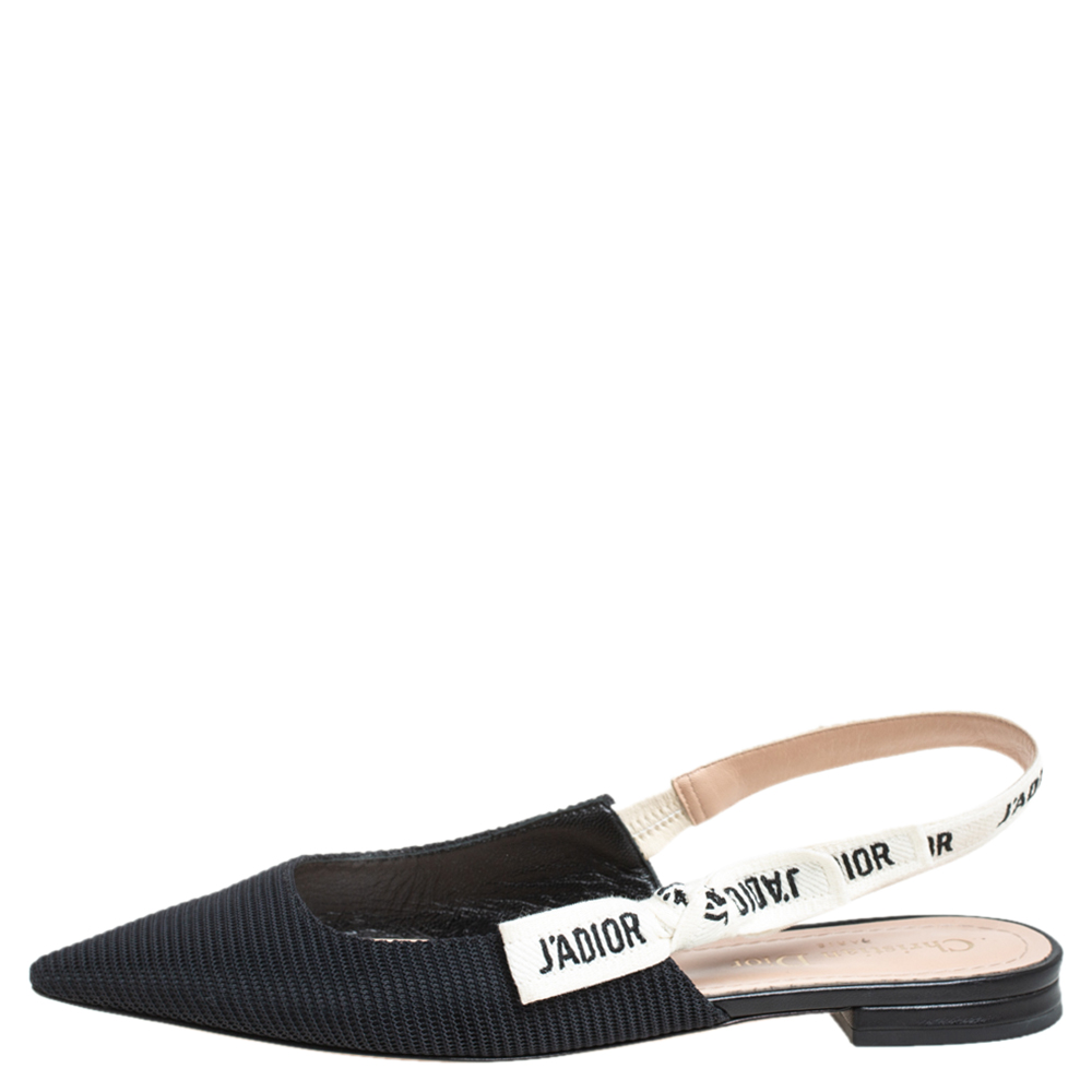 

Dior Black Fabric J'Adior Pointed Toe Slingback Flats Size