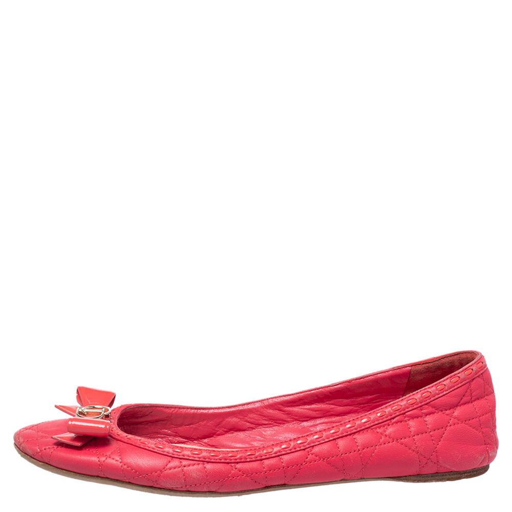 

Dior Pink Cannage Leather Bow Flat Ballet Flats Size