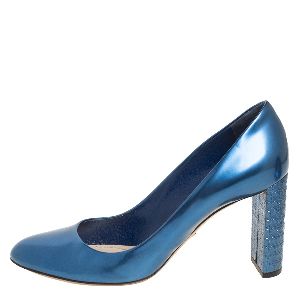 

Dior Metallic Blue Leather Microcannage Block Heel Pumps Size