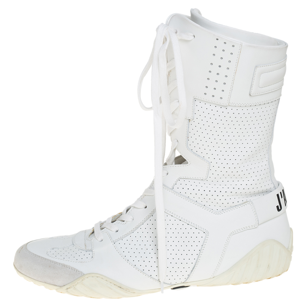 

Dior White Perforated Leather Ankle Length Sneaker Boots Size