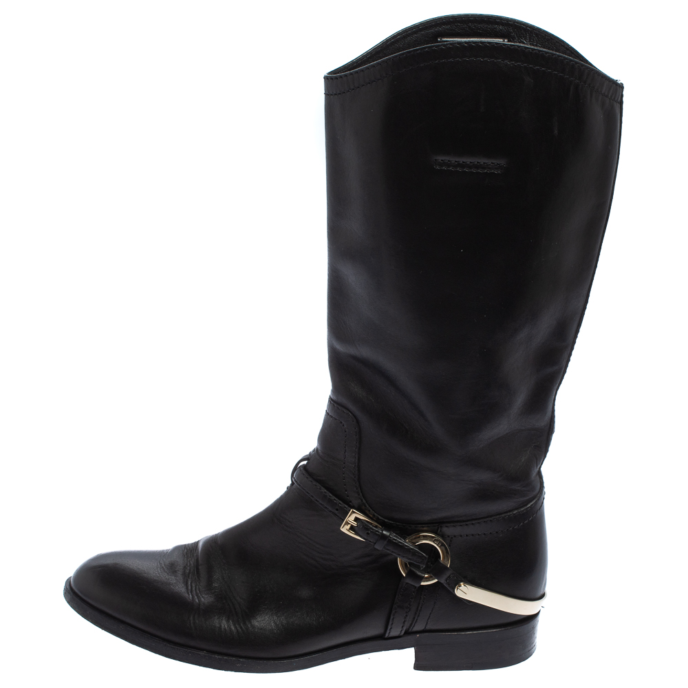 

Dior Black Leather Buckle Detail Mid Calf Boots Size