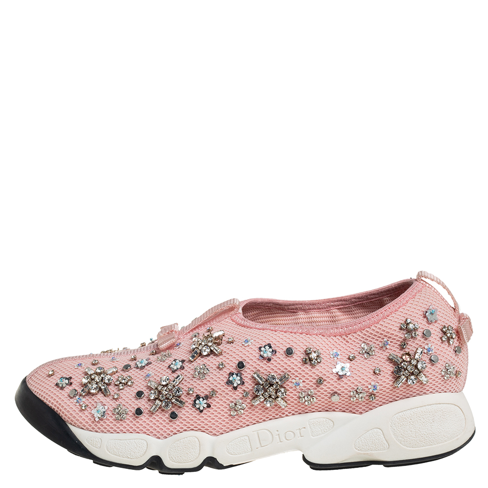 

Dior Pink Mesh Floral Embellished Fusion Slip On Sneakers Size