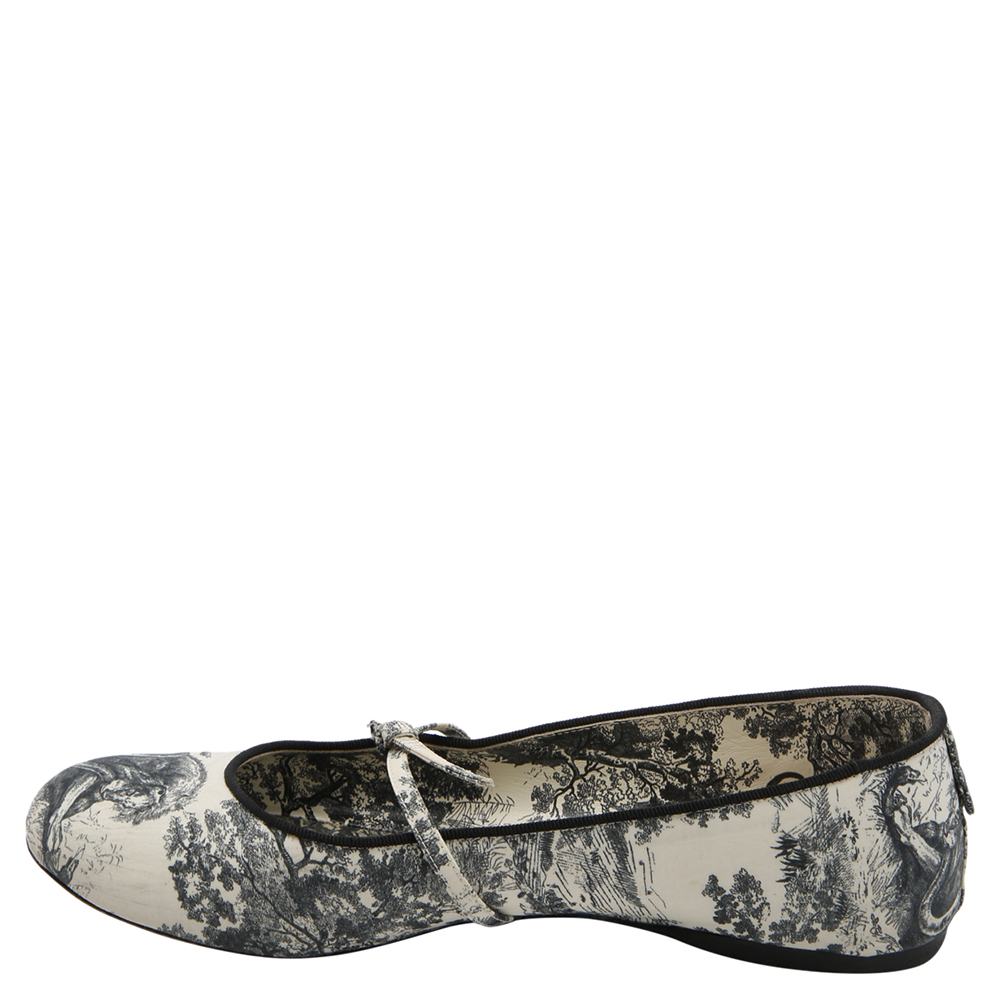 

Dior Grey/White Toile De Jouy Mary Jane Flats Size EU