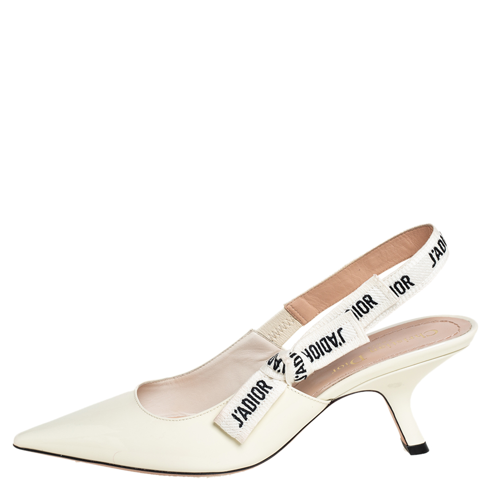

Dior Off-white Patent Leather J'adior Slingback Sandals Size