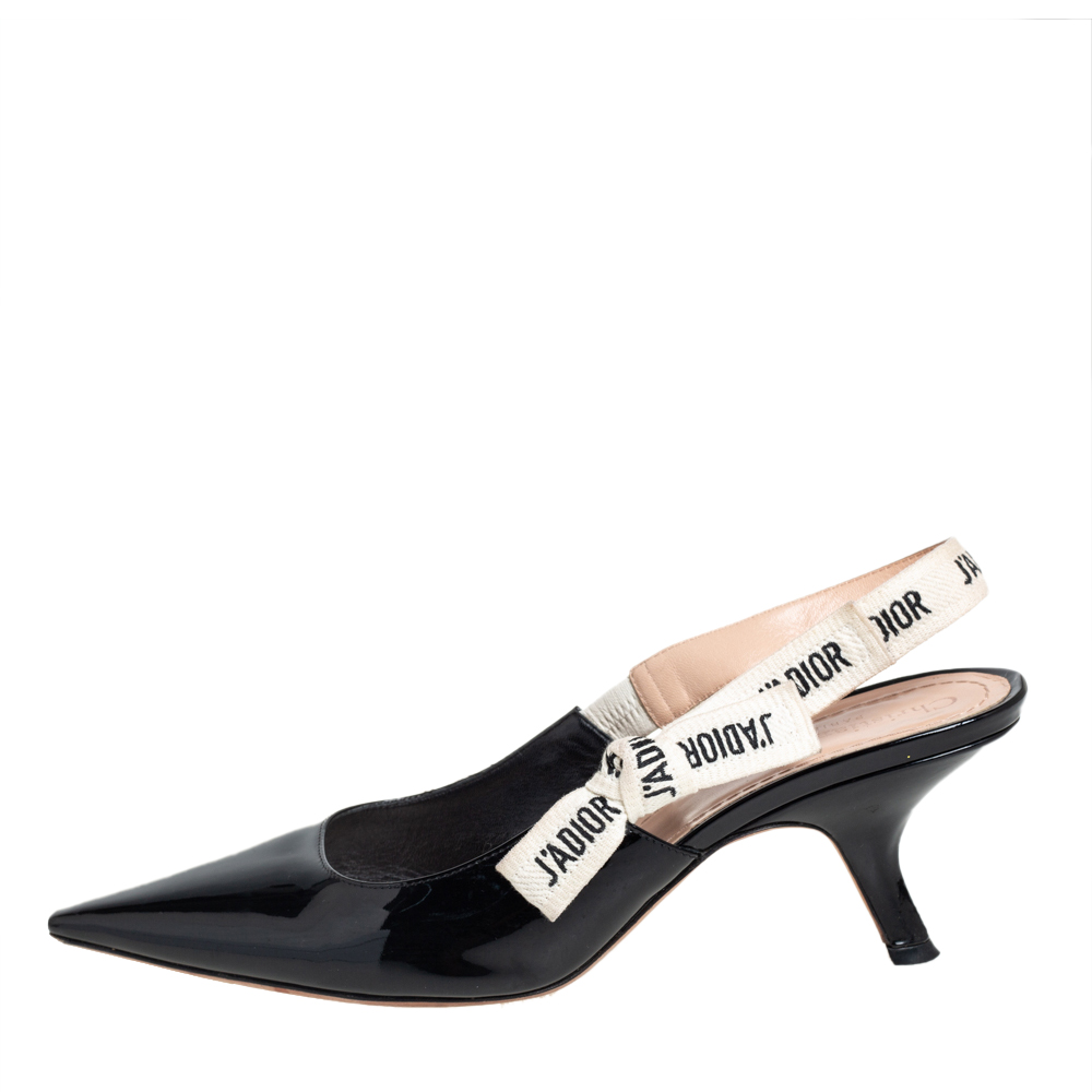 

Dior Black Patent Leather J'adior Slingback Pumps Size