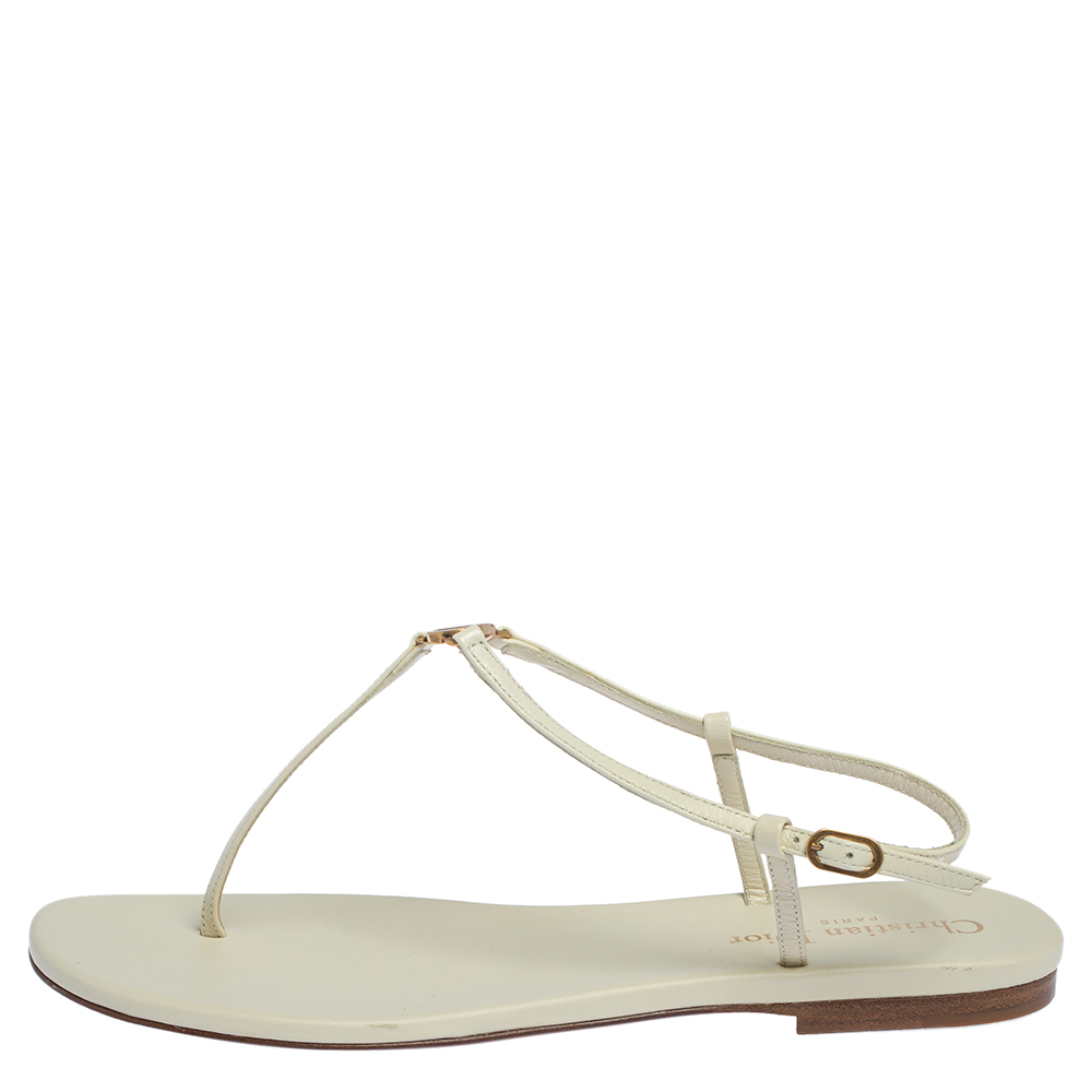 

Dior White Leather CD Thong Flat Sandals Size, Cream