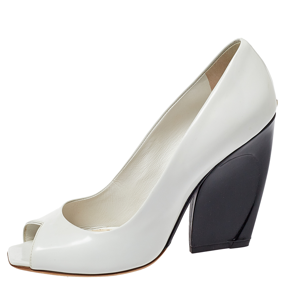 

Dior Off White Patent Leather Eclipse Peep Toe Pumps Size