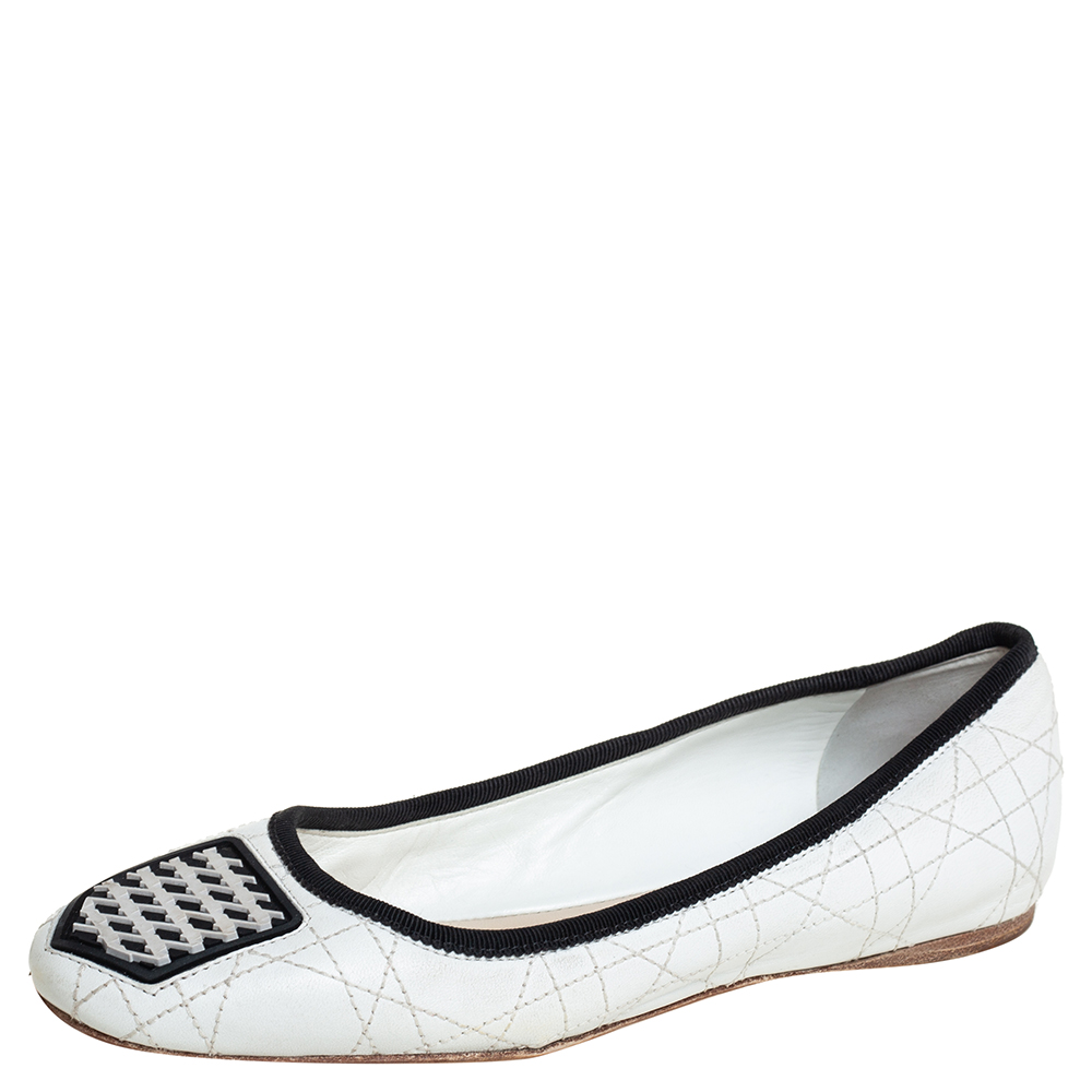 Pre-owned Dior White Leather Ballerina Flats Size 36.5