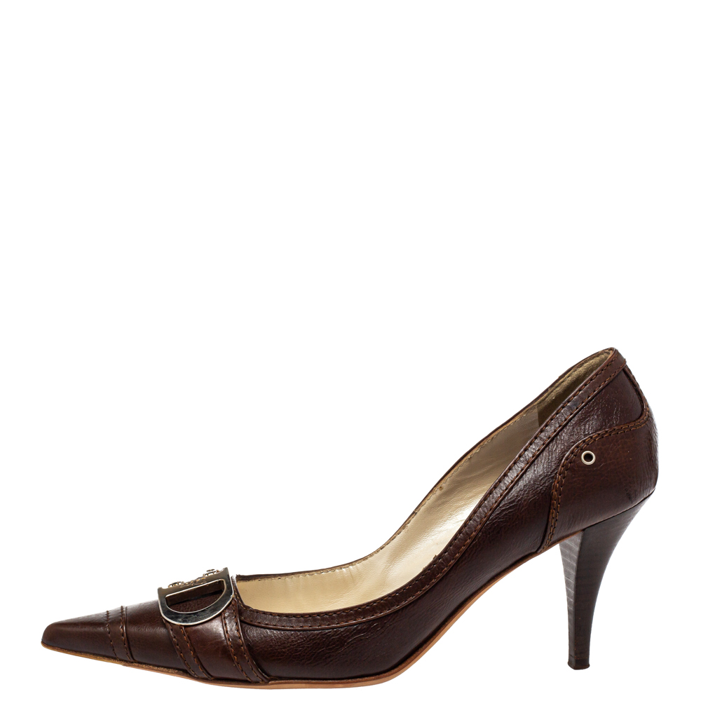 

Dior Vintage Brown Leather D Buckle Pumps Size