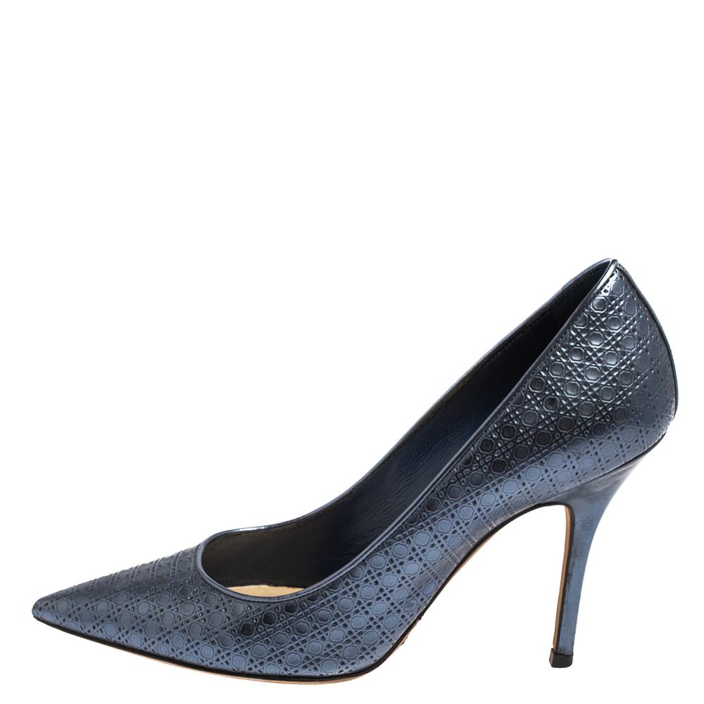 

Dior Metallic Blue Cannage Leather Cherie Pointed Toe Pumps Size