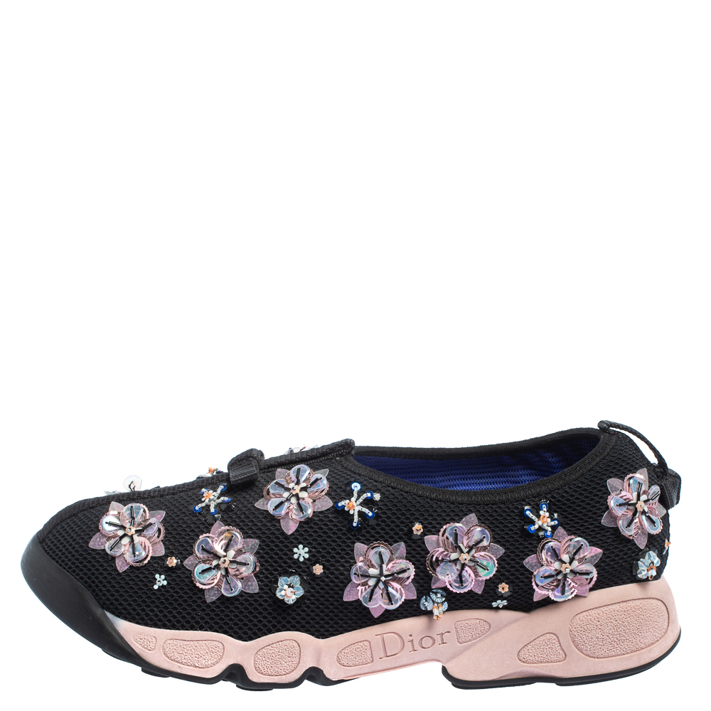 

Dior Black Mesh Embellished Fusion Slip On Sneakers Size